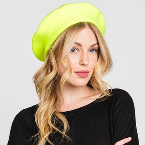 Neon Yellow Stretchy Solid Beret Hat